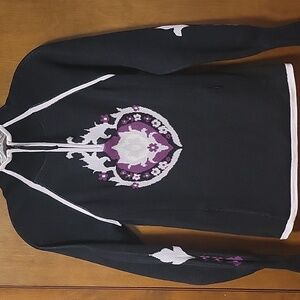 Athleta Heavyweight Purple Black Heartfire 1/4 Zip Sweater S